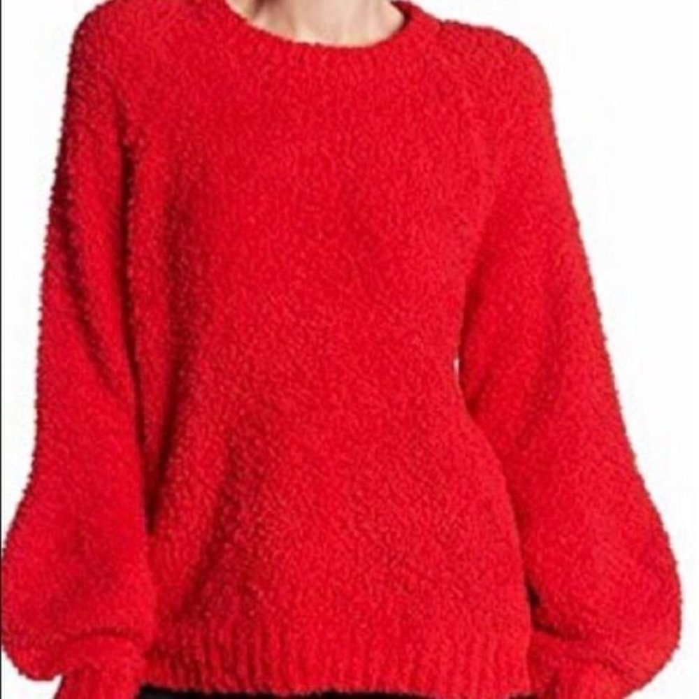 John + Jenn Red Fuzzy Knit Sweater Pullover